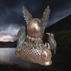 Large Resin Odin Bust Statue - Norse God Mythology -The Viking Dragon nn resin odin messenger statue bust with ravens back angle view