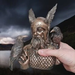 Large Resin Odin Bust Statue - Norse God Mythology -The Viking Dragon nn resin odin messenger statue bust with ravens in right hand