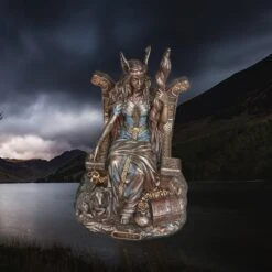 Large Resin Seated Frigga Statue - Norse God Mythology -The Viking Dragon nn resin seated frigga statue above front view