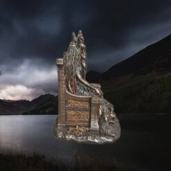 Large Resin Seated Frigga Statue - Norse God Mythology -The Viking Dragon nn resin seated frigga statue right side view