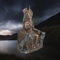 Large Resin Seated Odin Statue - Norse God Mythology 15 Large Resin Seated Odin Statue - Norse God Mythology -The Viking Dragon nn resin seated odin statue with spear and wolves right side angle view
