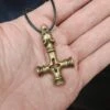 Large Brass Wolf Cross Thors Hammer Pendant 2 Large Brass Wolf Cross Thors Hammer Pendant -The Viking Dragon pc brass large wolf cross hammer on hand