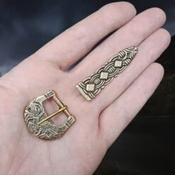Bronze Borre Style Buckle Set From Birka -The Viking Dragon pc bronze borre viking buckle set small from birka on hand lengthways
