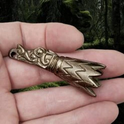 Medium Bronze Viking Drinking Horn Finial With Dragon Head -The Viking Dragon pc bronze dragon head horn finial in hand angle view