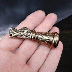 Large Bronze Viking Drinking Horn Finial With Gotland Dragon Head