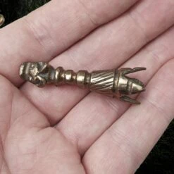 Small Bronze Viking Drinking Horn Finial With Wolf Head -The Viking Dragon pc bronze small wolf head horn finial on hand above view