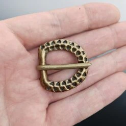 9th - 10th Century Bronze Replica Saxon Buckle With Stamped Design -The Viking Dragon pc bronze sxaon buckle punched design on hand