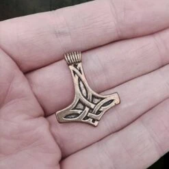 Bronze Thors Hammer Pendant With Knotwork Design -The Viking Dragon pp bronze thors hammer with knotwork design on hand