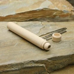 Wooden Viking / Medieval Needlecase -The Viking Dragon qs large wooden needle case open with needles