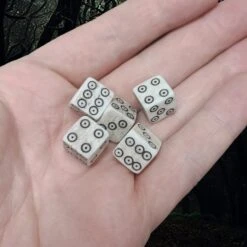 Medium Bone Dice With Black Dot And Rings Marks -The Viking Dragon rc medium bone dice on hand 5
