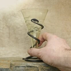 Decorated Glass Viking Cone Beaker With Iron Stand -The Viking Dragon sg decorated viking cone beaker with hand