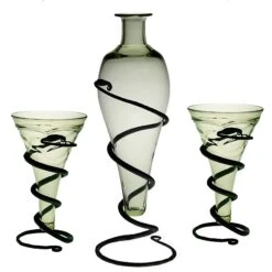 Viking Mead Bottle Set -The Viking Dragon sg handmade glass viking mead bottle on iron stand with decorated viking cone glasses