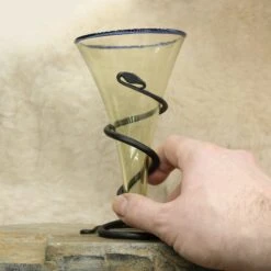 Blue Rim Glass Viking Cone Beaker With Iron Stand 7 Blue Rim Glass Viking Cone Beaker With Iron Stand -The Viking Dragon sg plain viking cone beaker blue rim with hand