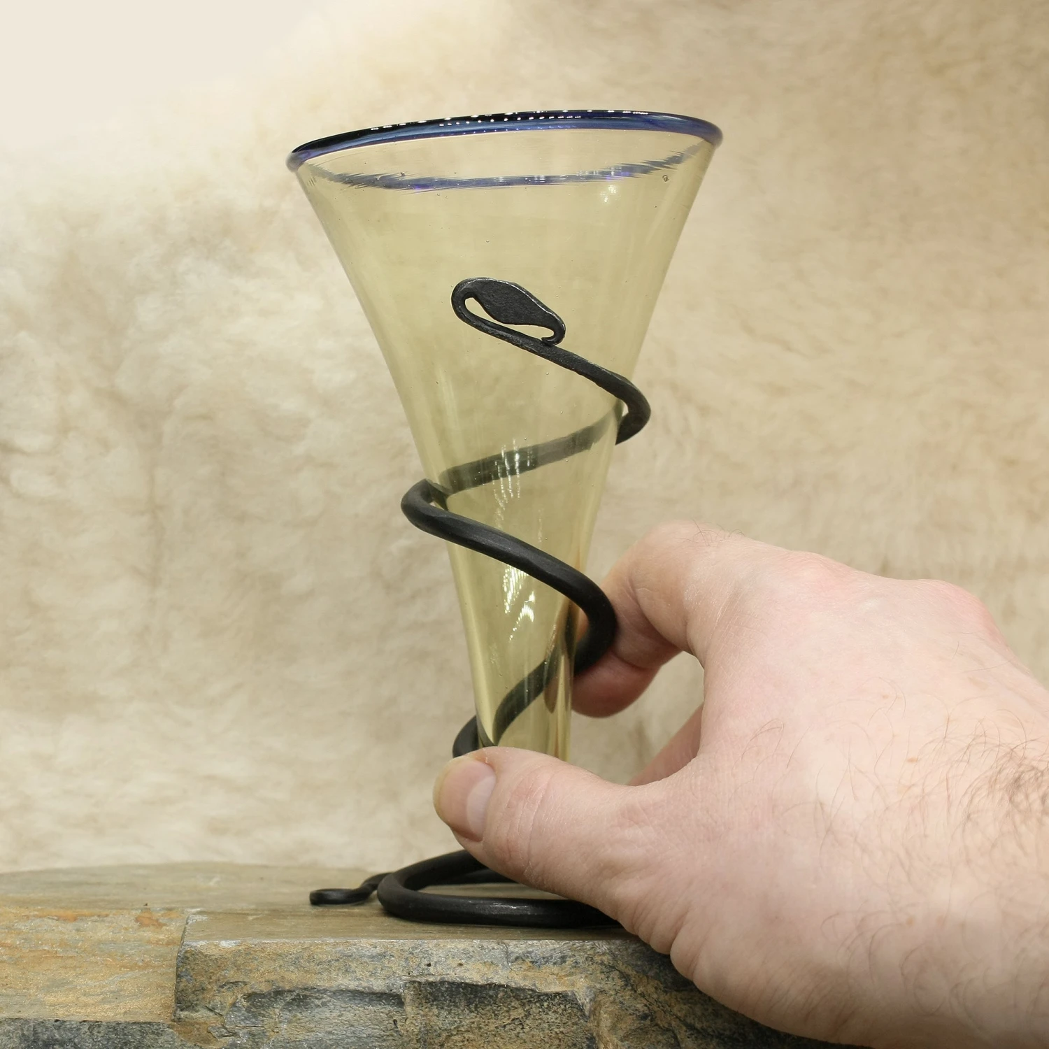 Blue Rim Glass Viking Cone Beaker With Iron Stand 5 Blue Rim Glass Viking Cone Beaker With Iron Stand - Image 3