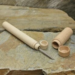 Wooden Viking / Medieval Needlecase -The Viking Dragon sg wooden needle cases with needles on rock