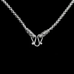 Slim Silver Anchor Chain Pendant Necklace With Gotland Dragon Heads