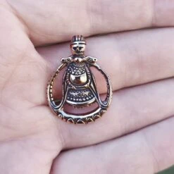 Bronze Circular Freya Pendant 9 Bronze Circular Freya Pendant -The Viking Dragon sn bronze circular freya pendant in hand