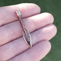 Finnish Spear Head Viking Pendant -The Viking Dragon sn bronze finnish spear head pendant in hand