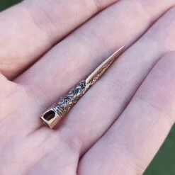 Finnish Spear Head Viking Pendant -The Viking Dragon sn bronze finnish spear head pendant on hand side view