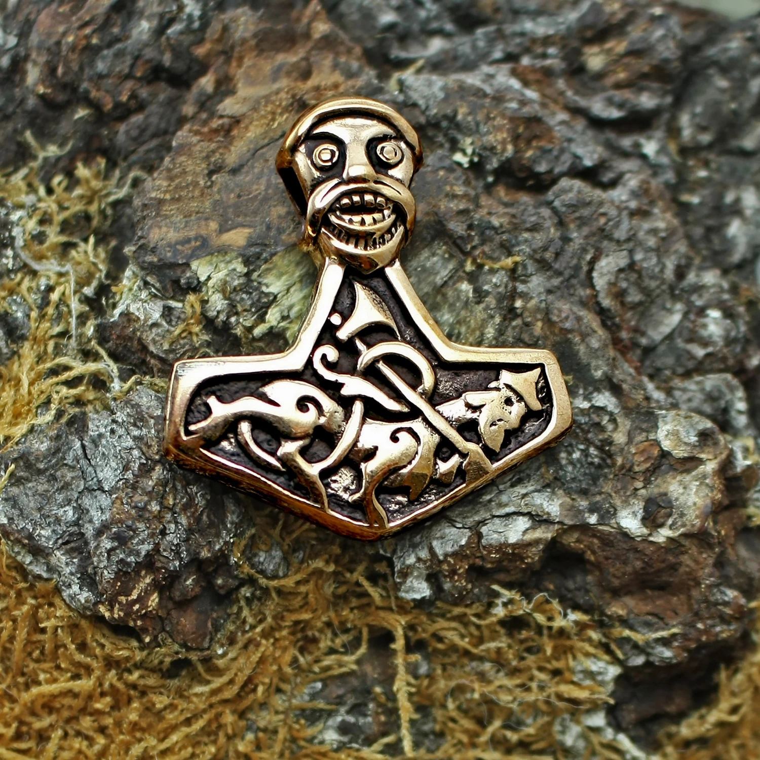 Bronze God Beast Thors Hammer Pendant 4 Bronze God Beast Thors Hammer Pendant - Image 2