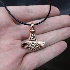 Bronze Gotland Replica Thors Hammer Pendant -The Viking Dragon sn bronze gotland thors hammer on hand on thong back