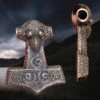Large Bronze Filigree Thors Hammer Pendant Replica From Kabara -The Viking Dragon sn bronze large kabara hammer front and side view new