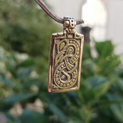 Bronze Jelling Serpent Pendant -The Viking Dragon sn bronze rectangular jelling pendant hanging angle
