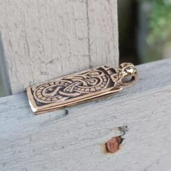 Bronze Jelling Serpent Pendant -The Viking Dragon sn bronze rectangular jelling pendant side view