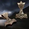 Bronze Wolf Thors Hammer Pendant 2 Bronze Wolf Thors Hammer Pendant -The Viking Dragon sn bronze wolf hammer front and side angle