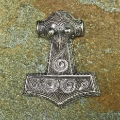 Large Silver Filigree Thors Hammer Pendant Replica From Kabara -The Viking Dragon sn large silver filigree thors hammer from kabara on rock