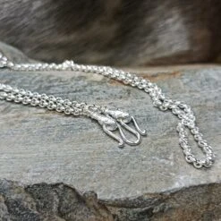 Slim Silver Anchor Chain Pendant Necklace With Icelandic Wolf Heads -The Viking Dragon sn silver 3mm anchor chain icelandic wolf heads butterfly fitting on rock
