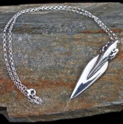 Large Viking Bear Spear Pendant - Silver -The Viking Dragon sn silver bear spear pendant on chain on rock