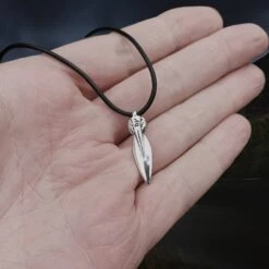 Viking Bear Spear Pendant - Silver -The Viking Dragon sn silver bear spear pendant small on leather thong on hand