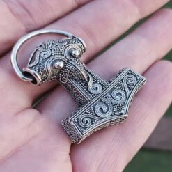 Silver Filigree Thors Hammer Pendant Replica From Kabara -The Viking Dragon sn silver filigree thors hammer on hand front angle view