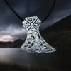Silver Knotwork Viking Axe Head Pendant -The Viking Dragon sn silver knotwork axehead pendant on leather thong