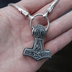 Silver Filigree Thors Hammer Pendant Replica From Öland 9 Silver Filigree Thors Hammer Pendant Replica From Öland -The Viking Dragon sn silver oland thors hammer on split ring with tromso dragon head snake chain on hand 1