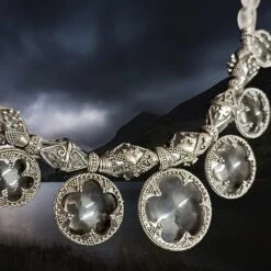 7 Lens Rock Crystal & Silver Necklace From Gotland -The Viking Dragon sn silver rock crystal 7 lens necklace close up angle