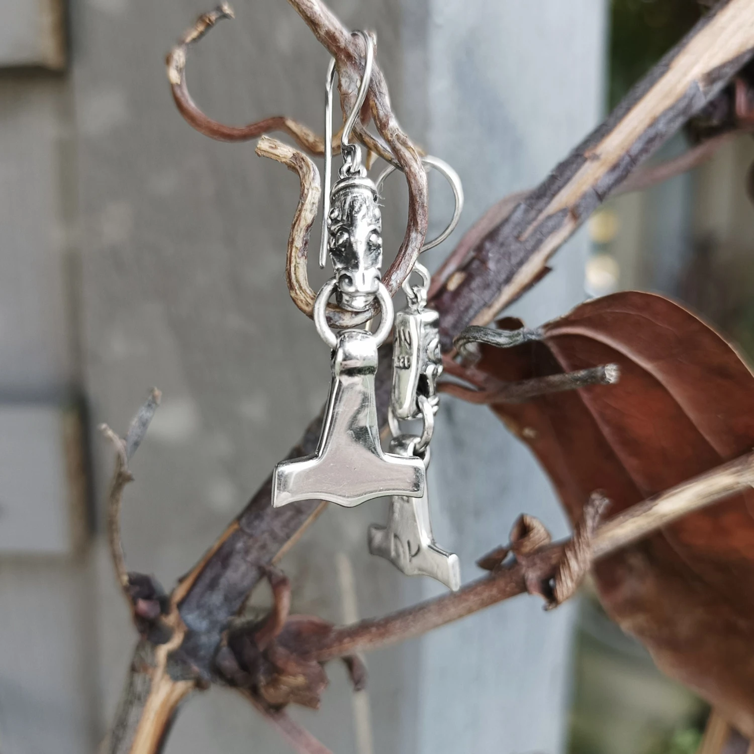 Silver Gotland Dragon Thors Hammer Earrings 4 Silver Gotland Dragon Thors Hammer Earrings - Image 2