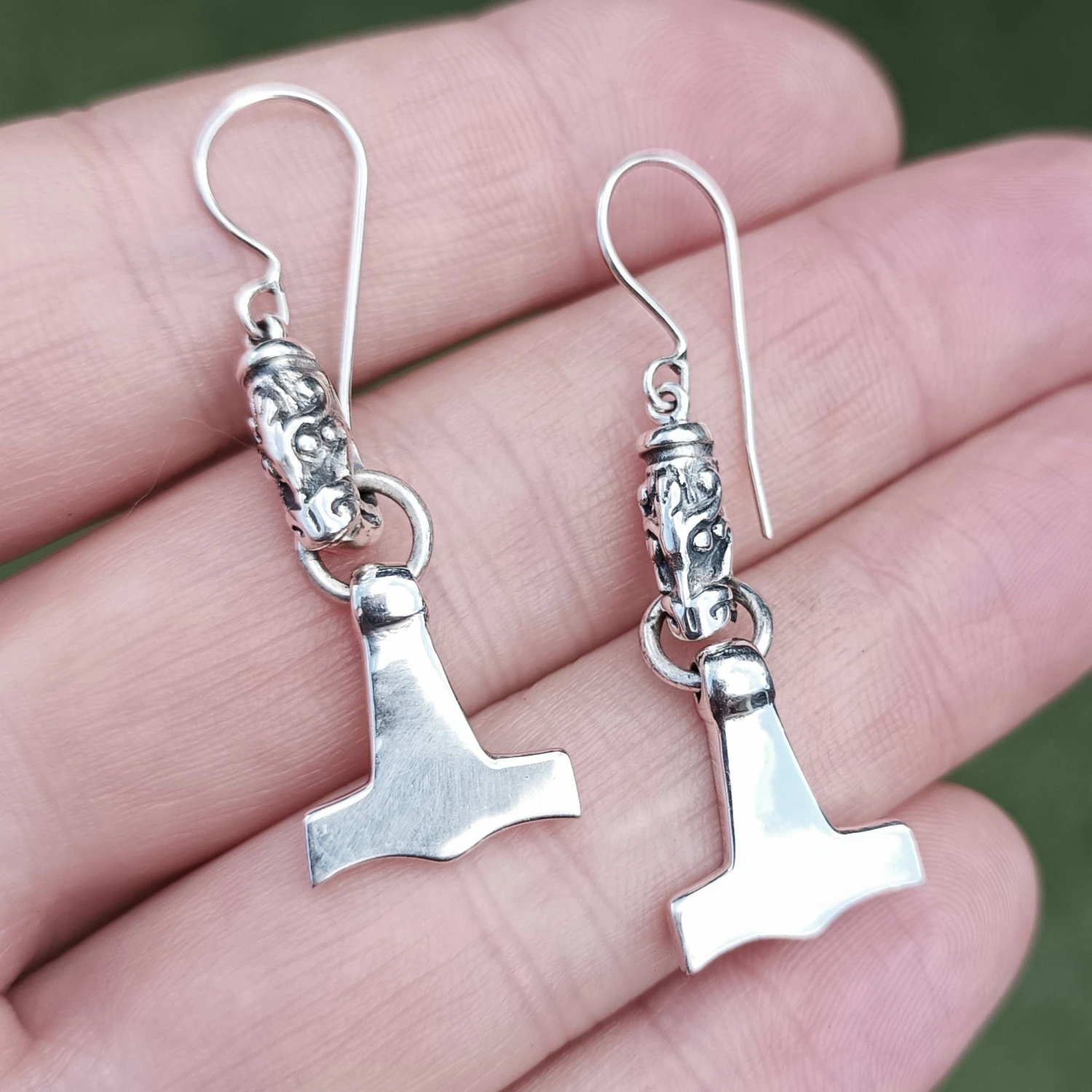 Silver Gotland Dragon Thors Hammer Earrings 5 Silver Gotland Dragon Thors Hammer Earrings - Image 3