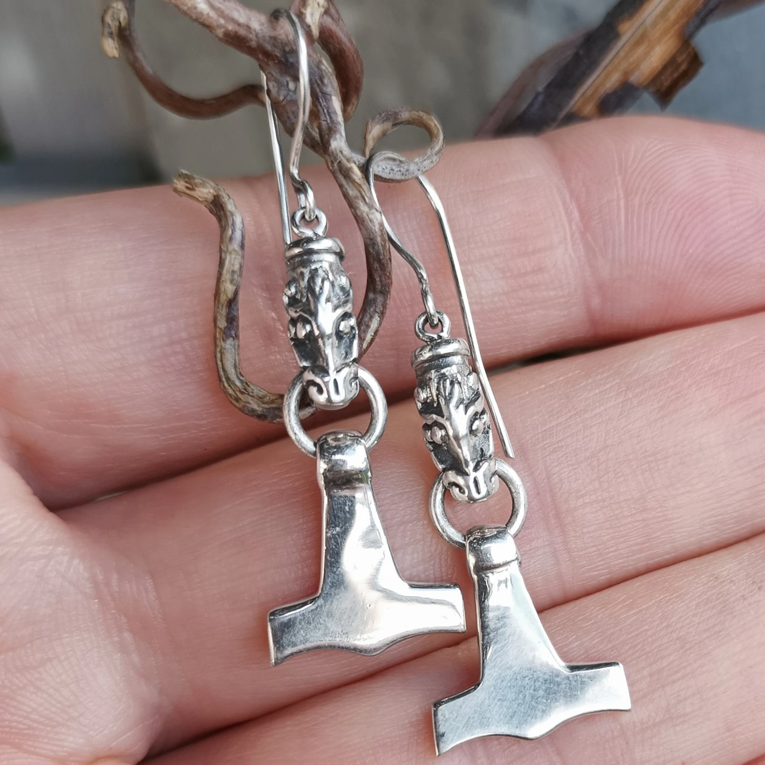 Silver Gotland Dragon Thors Hammer Earrings 3 Silver Gotland Dragon Thors Hammer Earrings