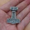 Large Silver Thors Thunder Hammer Pendant -The Viking Dragon sn silver thunder hammer on hand