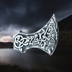 Silver Tyr And Fenrir Viking Axe Head Pendant -The Viking Dragon sn silver viking axe head pendant tyr and fenrir detail