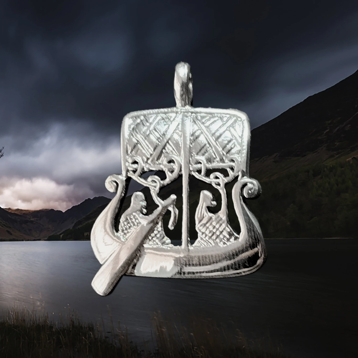 Silver Gotland Viking Stone Ship Pendant 3 Silver Gotland Viking Stone Ship Pendant