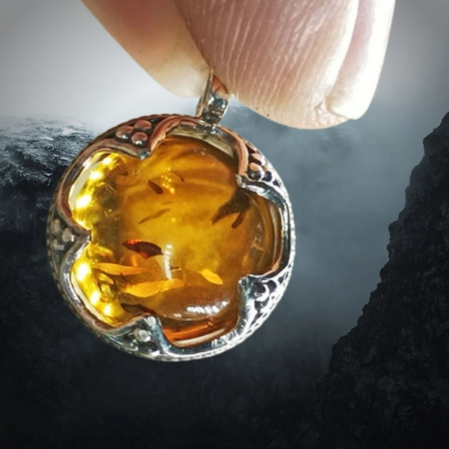 Silver Gotland Filigree Amber Ball Pendant 3 Silver Gotland Filigree Amber Ball Pendant