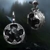 Small Silver Gotland Onyx Ball Pendant -The Viking Dragon sn small silver gotland pendant onyx ball misty river background