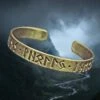 Brass Runic Viking / Saxon Bracelet - Fate -The Viking Dragon tc brass runic saxon bracelet fate dark background
