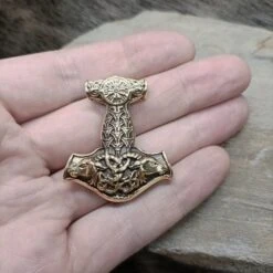 Bronze Goat Thors Hammer Pendant 9 Bronze Goat Thors Hammer Pendant -The Viking Dragon wl bronze large goat thors hammer on hand
