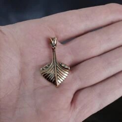Oseberg Bronze Viking Ship Pendant -The Viking Dragon wl bronze oseberg viking ship pendant on hand