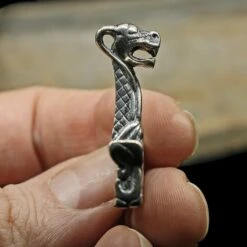 Silver Dragon Oseberg Thors Hammer Pendant -The Viking Dragon wl silver dragon hammer side view