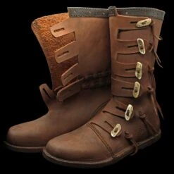 Handmade Medieval Boots With Rounded Toe -The Viking Dragon wl viking jarl boots side and open